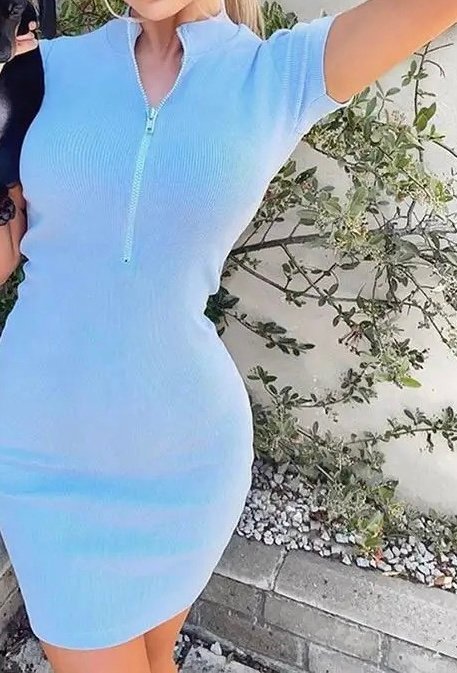 Short Sleeve Zip-up Dress - Imagen 5